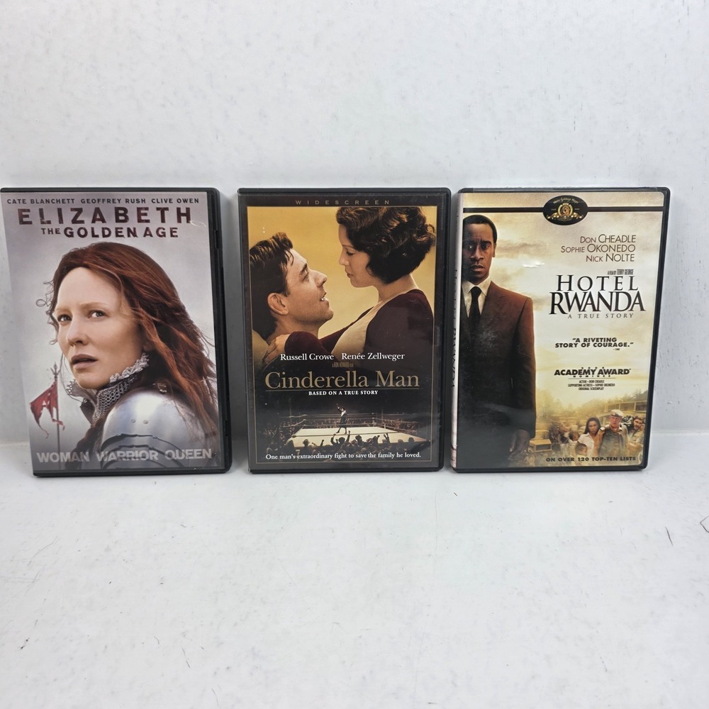 Historical Drama DVD Bundle - Hotel Rwanda, Cinderella Man, Elizabeth The Golde